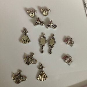 Necklace bracelet, charm, pendants, princess, mirror, tea, pot, books, carriage,
